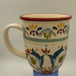 Bobby Flay Mediterranean Floral Stoneware Coffee Mugs Set of 4 Blue Red Cream